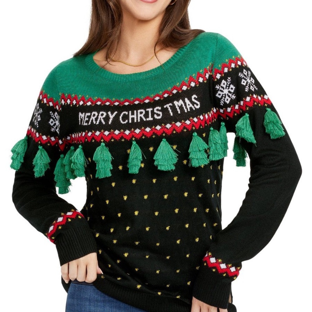 Tipsy Elves Festive Green and Black Sweater